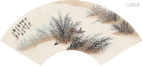 郑午昌（1894～1952） 江上萧生 扇面连框 纸本