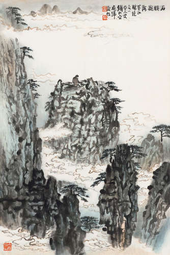 钱松嵒（1899～1985） 1982年作 石猴观海 立轴 纸本