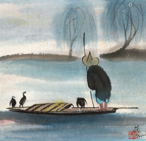 林风眠（1900～1991） 渔猎图 连框 纸本