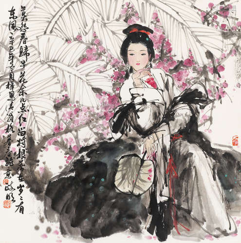 陈政明（1941～） 2001年作 芭蕉仕女 立轴 纸本