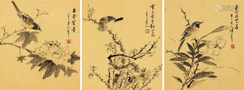 陈半丁（1876～1970） 花鸟 册页 （八选三） 纸本