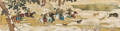 郎世宁（1688～1766）（款） 狩猎图 镜片 绫本