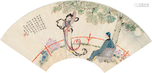 李惠仙（1869～1924） 人物故事 扇面镜片 纸本