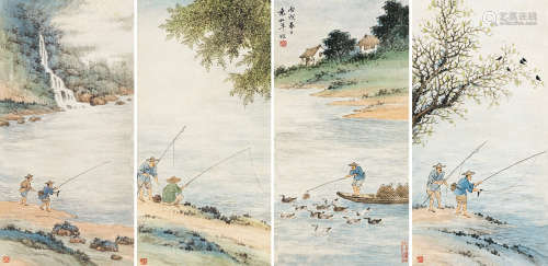 袁松年（1895～1966） 山水 （四帧） 镜片 纸本