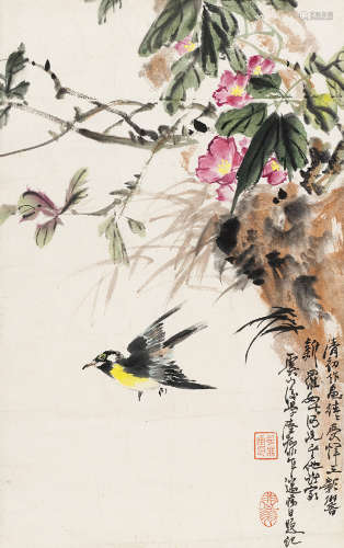 陆抑非（1908～1997） 花鸟 连框 纸本