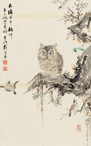 倪田（1855～1919） 花鸟 立轴 纸本