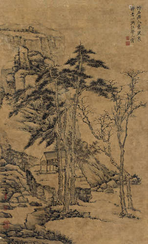 弘仁（1610～1664）（款） 山水 立轴 纸本