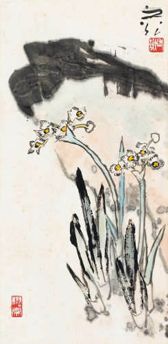 谢之光（1900～1976） 兰石 立轴 纸本