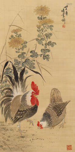 张书旂（1900～1957） 1937年作 秋菊双吉 立轴 绢本