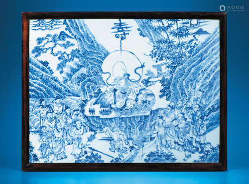 明十五世纪 青花群仙祝寿图瓷板