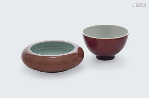 Two copper red glazed porcelain containers