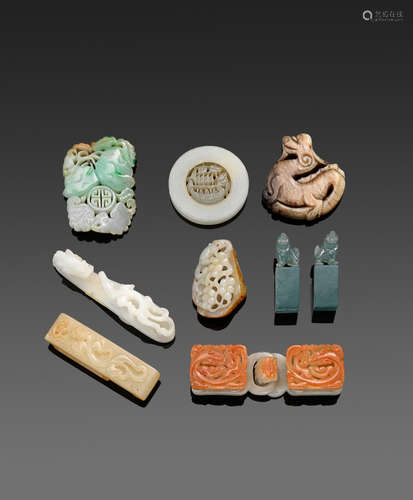 a group of Nine jade and hardstone objects