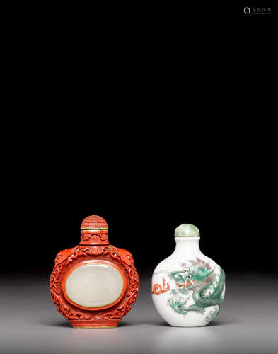 Porcelain 'dragon' bottle: Daoguang mark and of the period Two snuff bottles