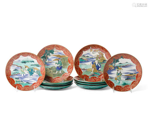 Meiji era A set of ten Kutani dishes