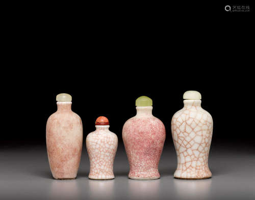 19th century a group of Four crackle glazed porcelain snuff bottles