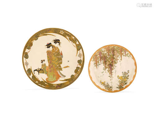 Marked Senzan, Meiji era Two satsuma plates