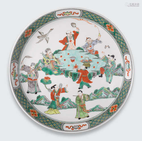 20th century A famille verte enameled porcelain plate