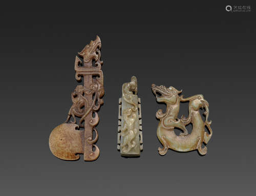 a group of Three archaistic jade carvings