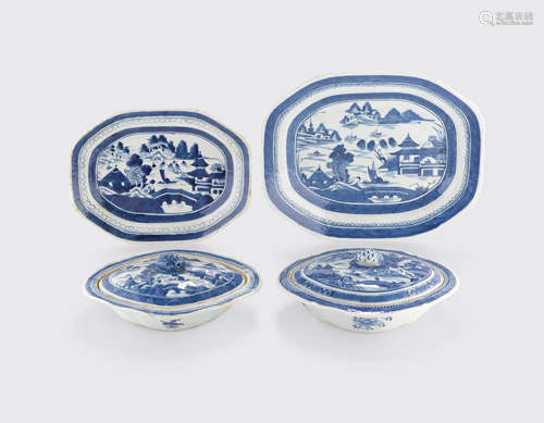 19th century A group of four blue and white export porcelains