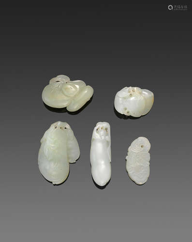 A group of five small jade carvings