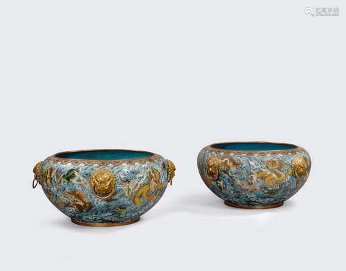 A pair of massive cloisonne enamel planters