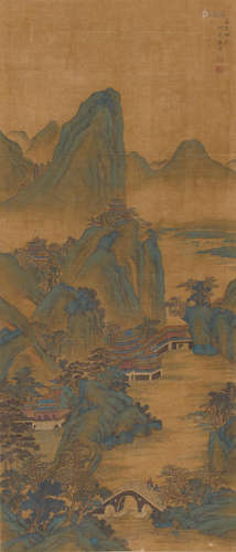 Blue-and-Green Landscape with Scholars Attributed to Zhang Jing (Qing dynasty)