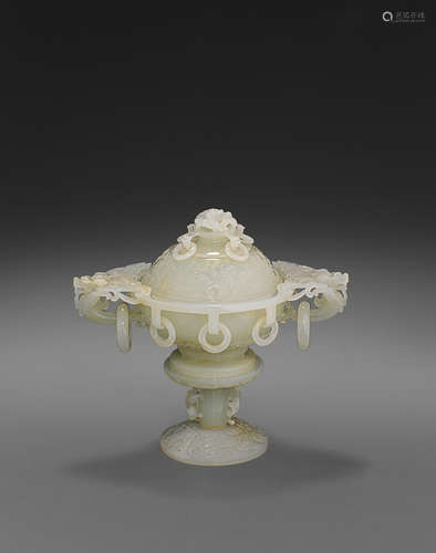 A carved jade footed covered censer