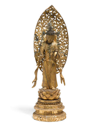 19th century A gilt wood figure of a bodhisattva