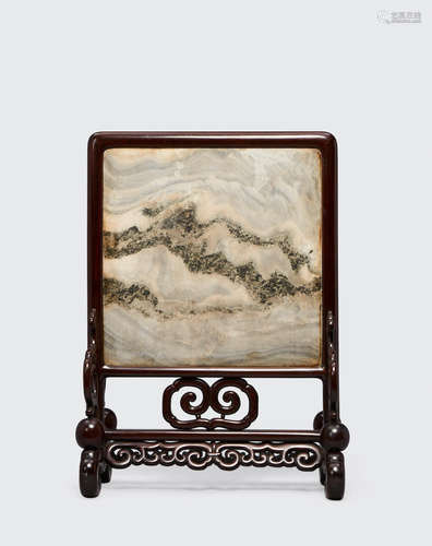 Late Qing/Republic period A wood-framed 'dreamstone' marble table screen