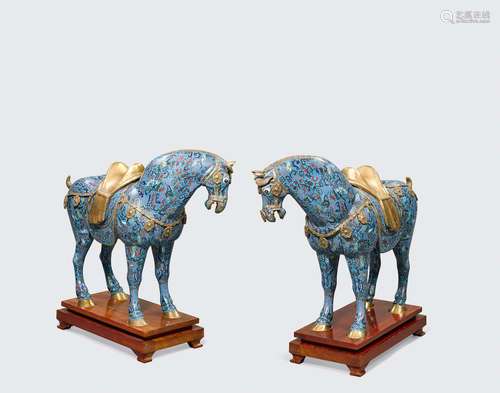 Late 20th century A pair of cloisonné caparisoned horses