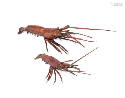 Meiji era Two copper models of ebi (spiny lobster)