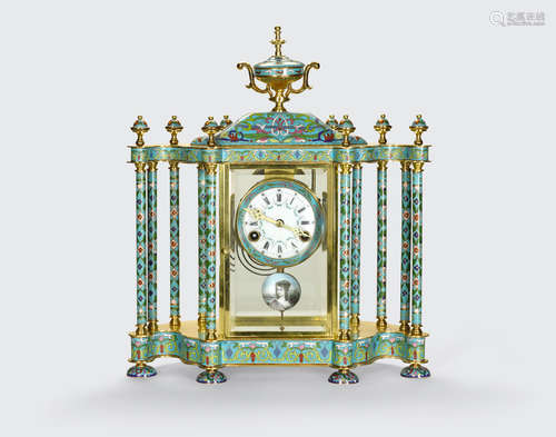 20th century A cloisonné, gilt metal and glass mantel clock