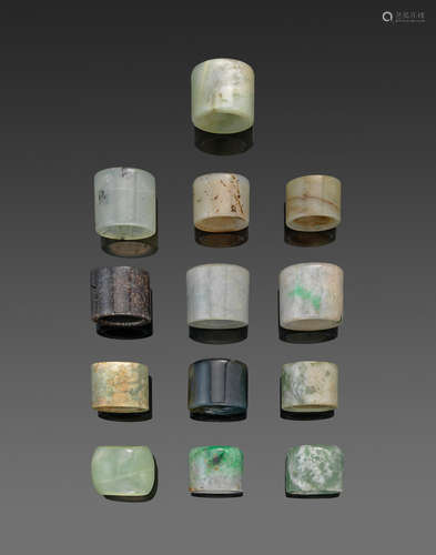 a group of Thirteen hardstone archer's rings