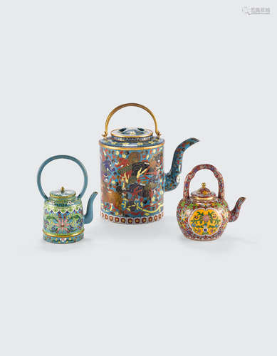 a group of Three cloisonné enameled ewers