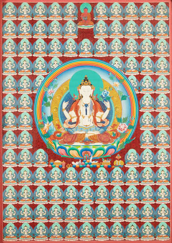 Tibet, 20th century A thangka depicting Shadaksari Lokeshvara