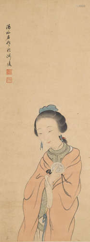 Beauty Holding a Mirror Tang Luming (Chinese, 1804-1874)