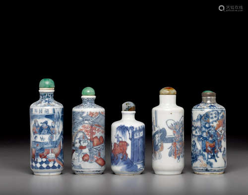 19th century A group of five porcelain snuff bottles