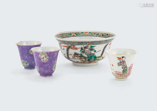 late Qing/Republic period a group of Four polychrome enameled porcelain vessels