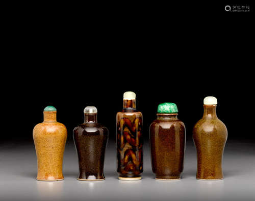 19th century and later A group of five glazed porcelain snuff bottles