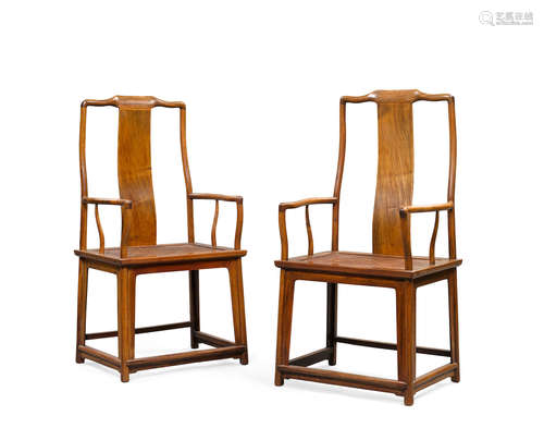 Republic period A pair of huanghuali continuous yoke back arm chairs