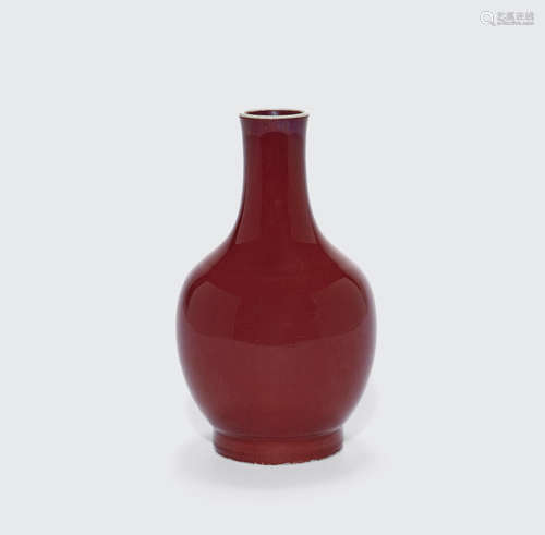 18th century A transmutation red glazed stick neck vase