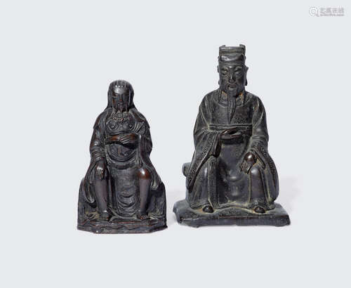 Two bronze figures of Daoist deities