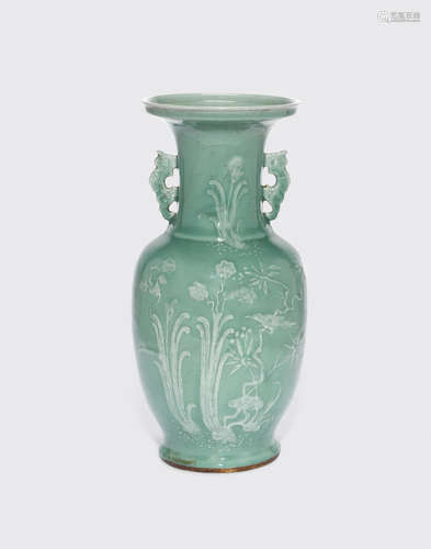 18th/19th century A celadon glazed baluster vase with white slip decoration