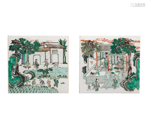 Late Qing/Republic period Two famille verte porcelain plaques