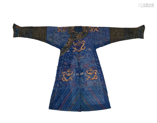 Late Qing dynasty A BLUE GAUZE SEMI-FORMAL DRAGON ROBE