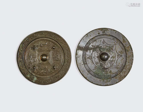 Han dynasty Two archaic bronze mirrors