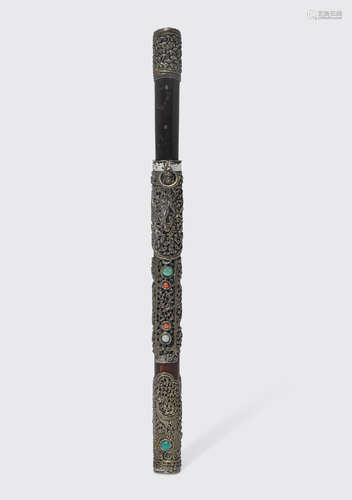 Republic period A Mongolian style cast metal alloy chopstick and knife set