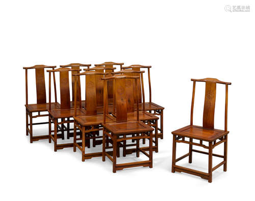 20th century a group of Ten hardwood side chairs