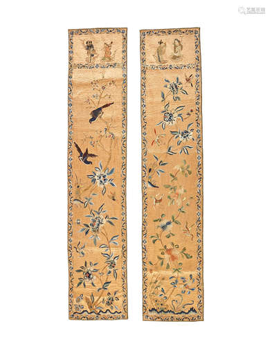 Late Qing/Republic period Two silk embroidered hanging panels