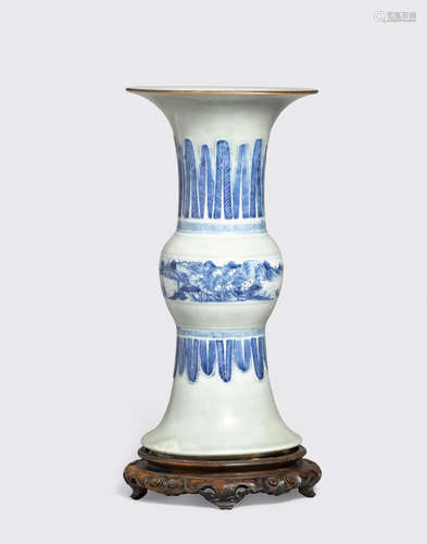 Late Qing/Republic period An underglaze blue and celadon ground gu-form vase